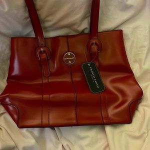 FRANCO SARTO RED LEATHER TOTE BAG PARK PLACE 639470359679